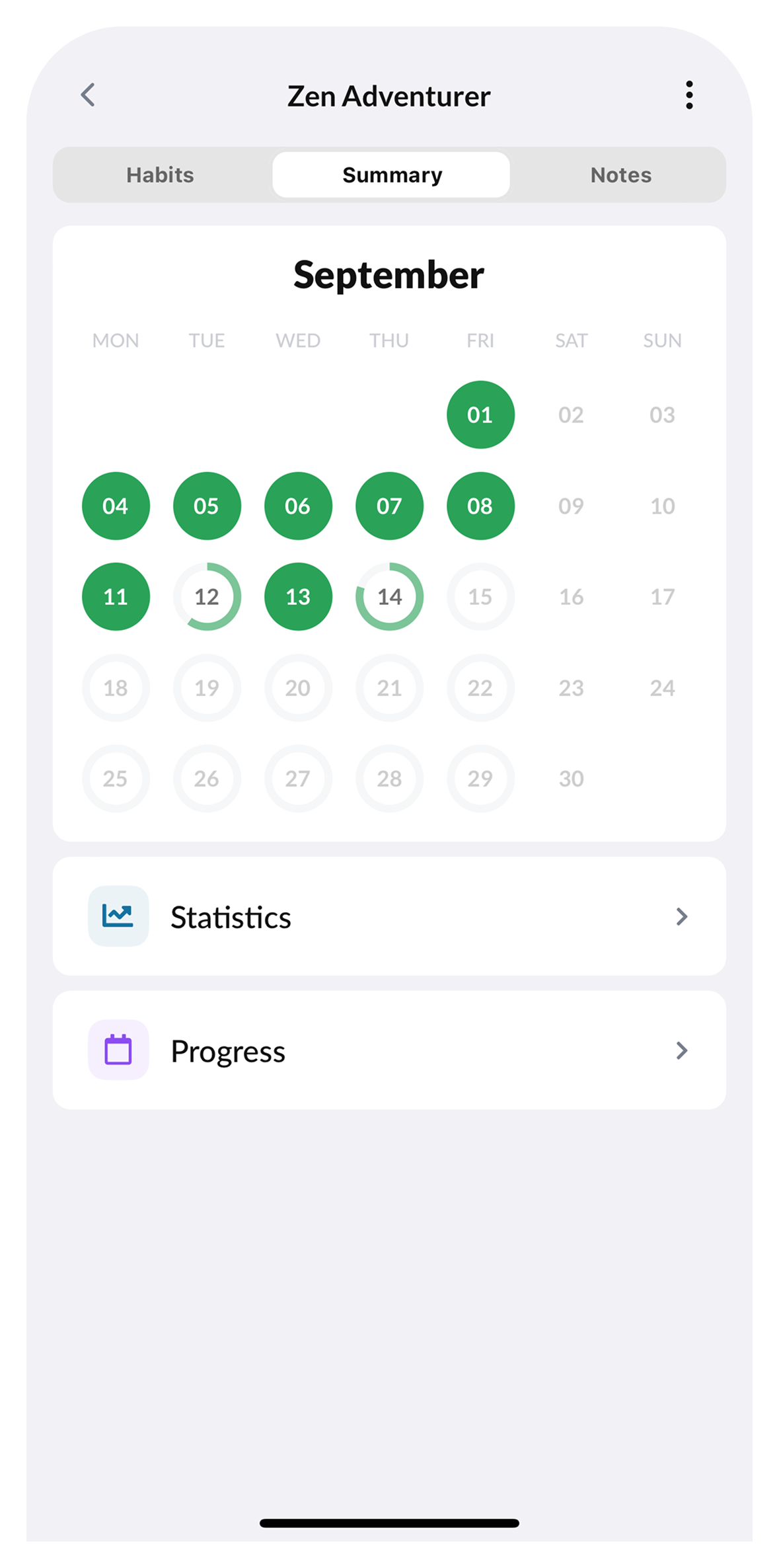 Dayful Summary calendar screen